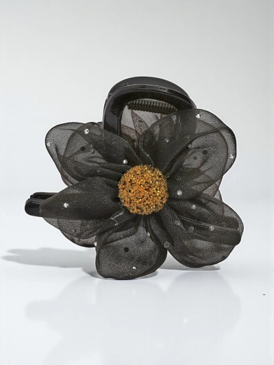 Royalfashion Hair Clip with Tulle Flower and Glitter Center