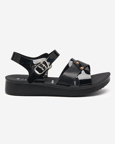 Patentmelnas plakanas sandales Pulqo- Footwear