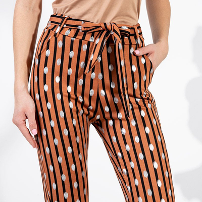 Brown women's striped trousers - Clothing