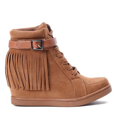 Botki na koturnie - kolor camel - Obuwie