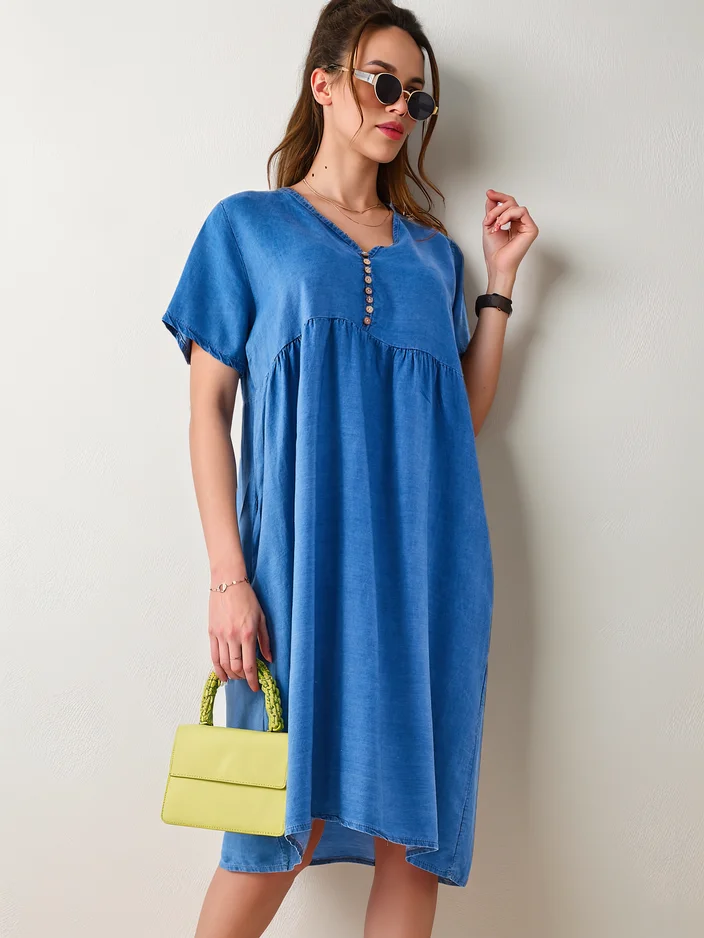 Royalfashion Simple women's tunic a'la dress with decorative buttons, denim type