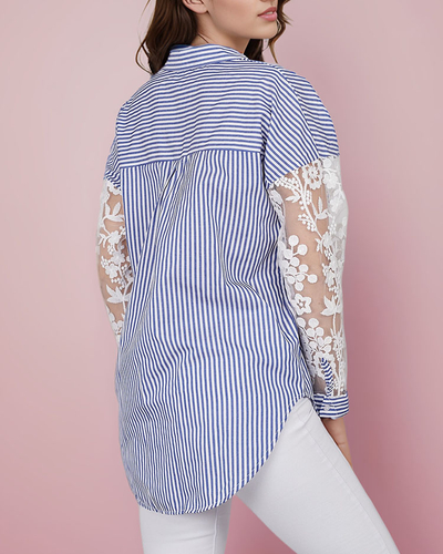 Royalfashion Sieviešu svītrains krekls ar mežģīnēm