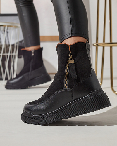 Melni sieviešu zābaki ar plakanu papēdi Mefina- Footwear