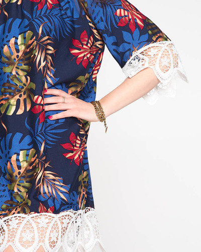 Темно-синяя женская блузка с принтом PLUS SIZE