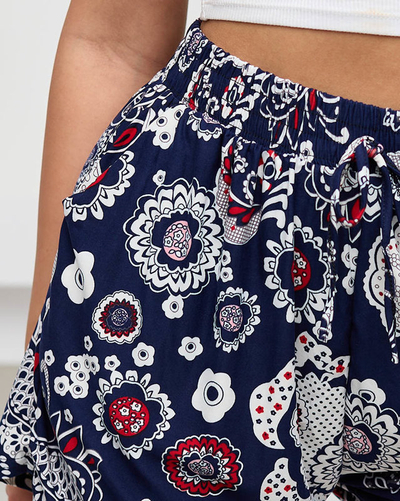 Navy blue patterned women's shorts - Clothing