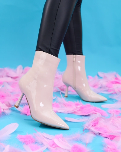 Royalfashion Beige lacquered women's Elegant Classy stiletto heeled boots