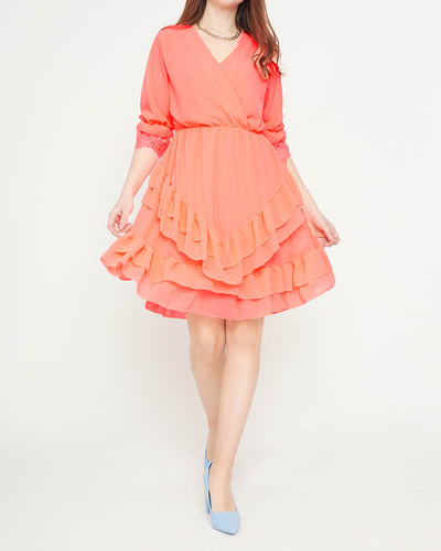 Коралловое женское мини-платье - Одежда