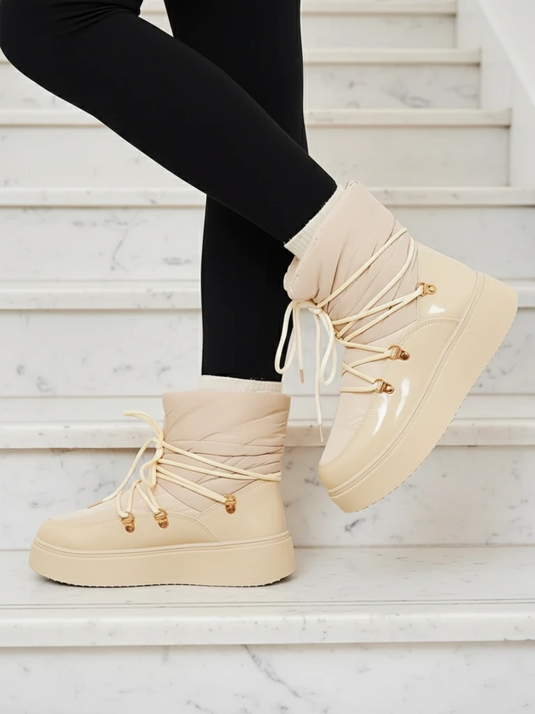 Royalfashion Women's slip-on snow boots in cream color Dabenda