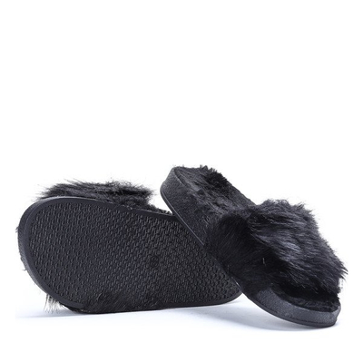 Black slippers with fur Angela - Footwear