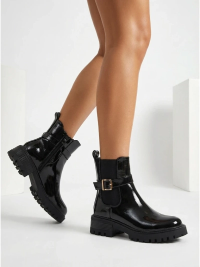 Lakierowane Botki lav damskie eko skórzane Calivi