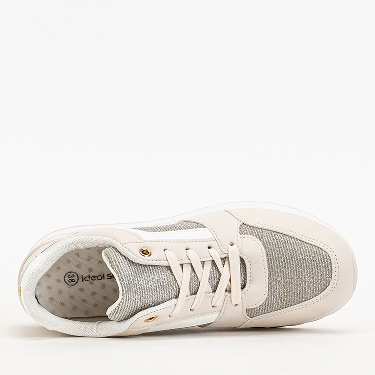 OUTLET Beige women's sports sneakers with glitter Berilan - Footwear