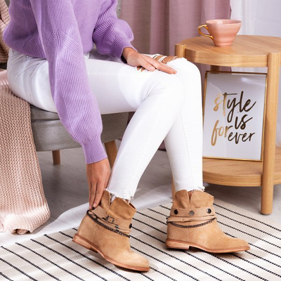 Beige cowboy boots on a Salem wedge heel - Footwear