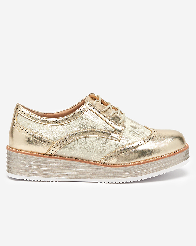 OUTLET Gold women's shoes with snake skin inserts Fin - Footwear