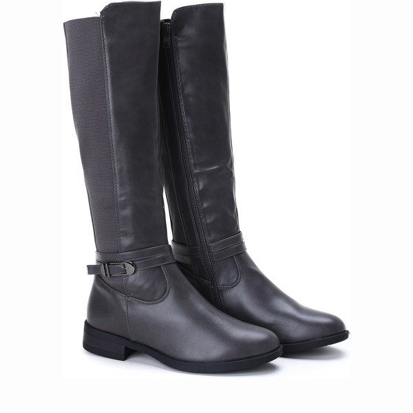 Szare kozaki ze skóry ekologicznej Ido- Obuwie