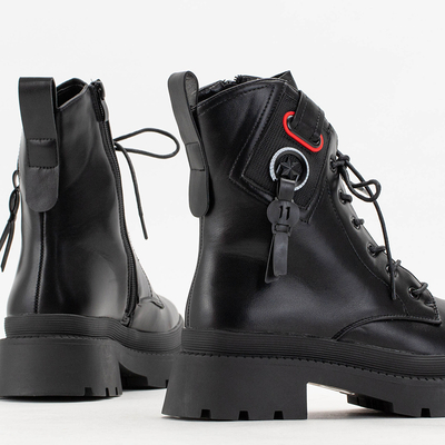 Black women's ankle boots with flat heels with Sidora decorations - Footwear