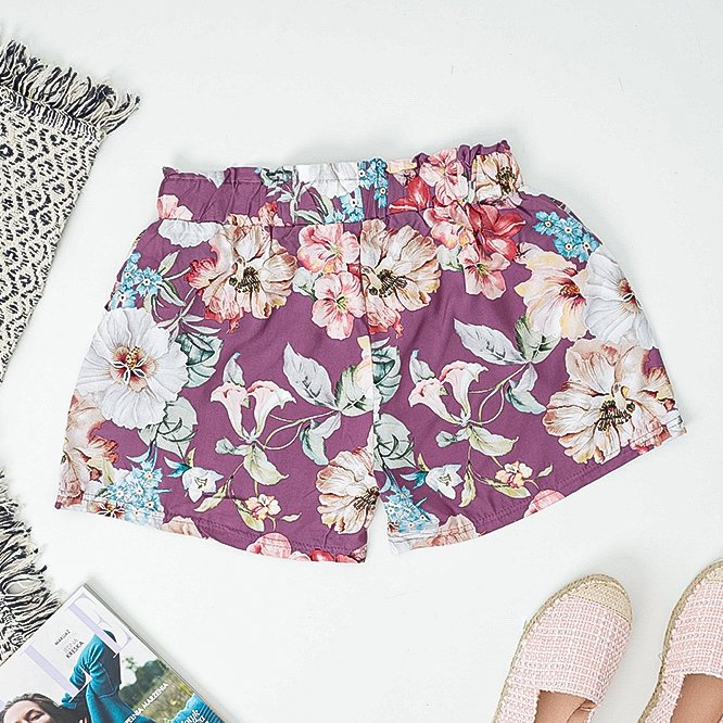 Purple women's shorts with flowers PLUS SIZE - Clothing
