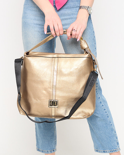 Ladies 'gold shopper bag with a metallic strip - Accessories
