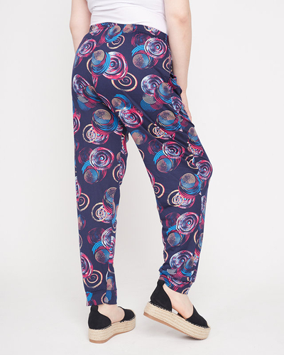 Navy blue and pink patterned women's pants - Clothing
