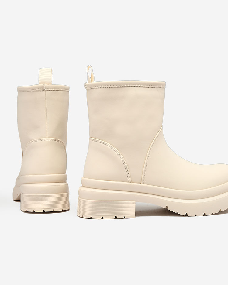 Royalfashion Beige matte women's boots with thicker sole Holeopi