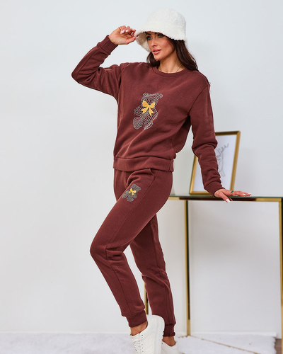 Royalfashion Коричневый женский утепленный спортивный костюм с принтом