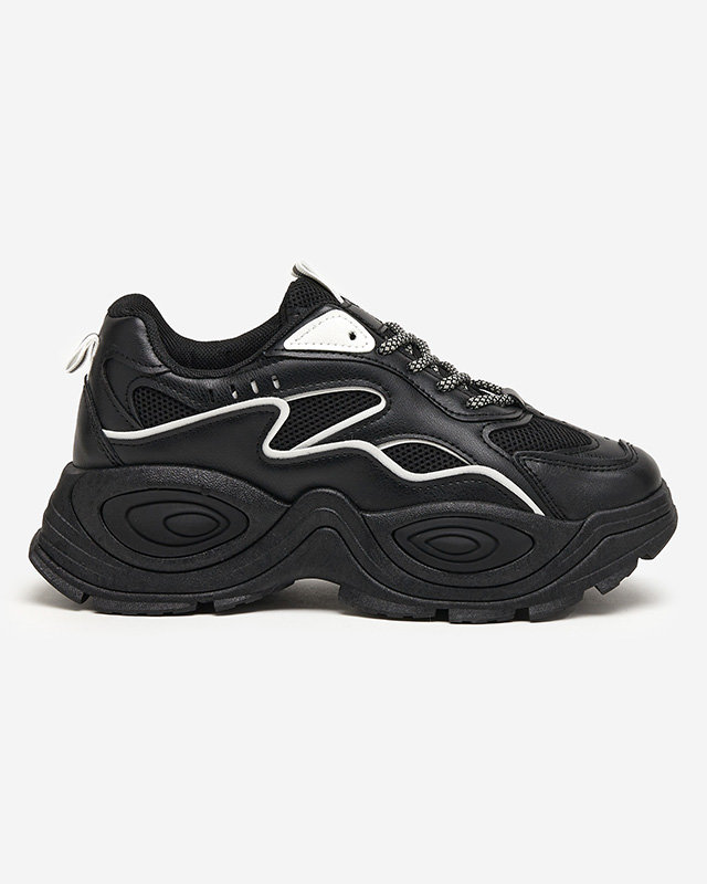 Black women's platform sports shoes with white inserts Oirana - Footwear