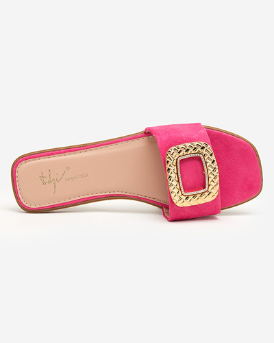 OUTLET Fuchsia women's eco suede slippers with a gold buckle Lozi. Footwear