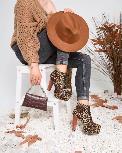 Royalfashion Beige women's high stiletto boots in leopard print Seficone