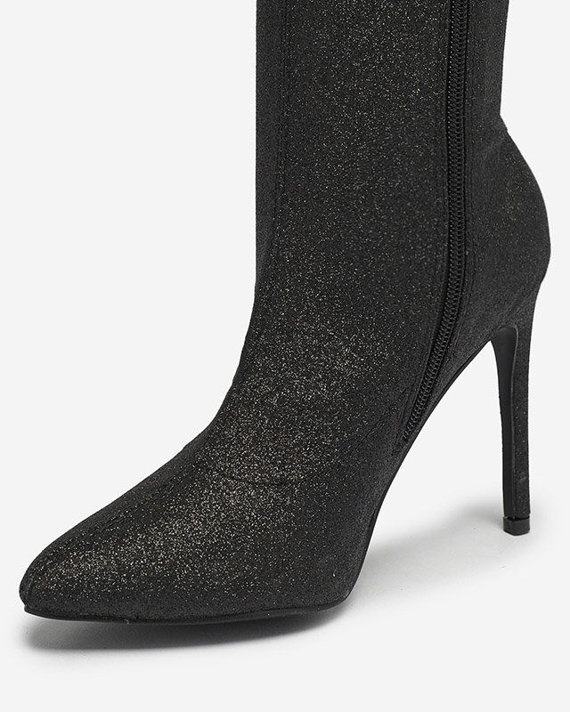 OUTLET Black women's over-the-knee boots with glitter Qesda- Footwear