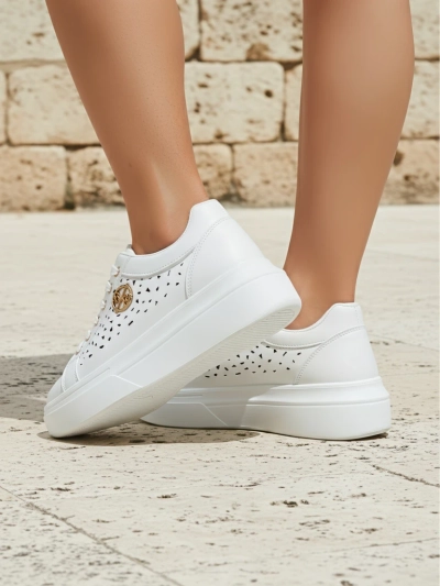 Women's Calista Bianco eco-leather sneakers, openwork, spring 4.5 cm