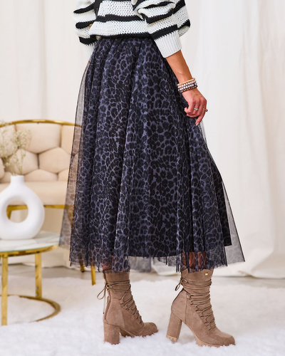 Royalfashion Black women's double-layered skirt with fashionable print