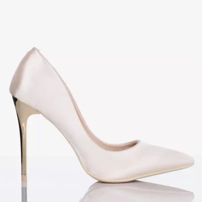 Ladies' Beige Satin Gold Star Heels - Footwear
