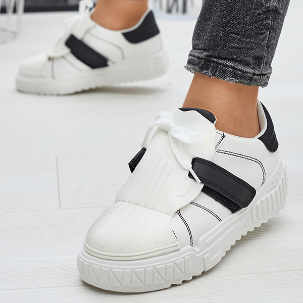 Black and white women's sports shoes with rubber inserts Inika - Footwear