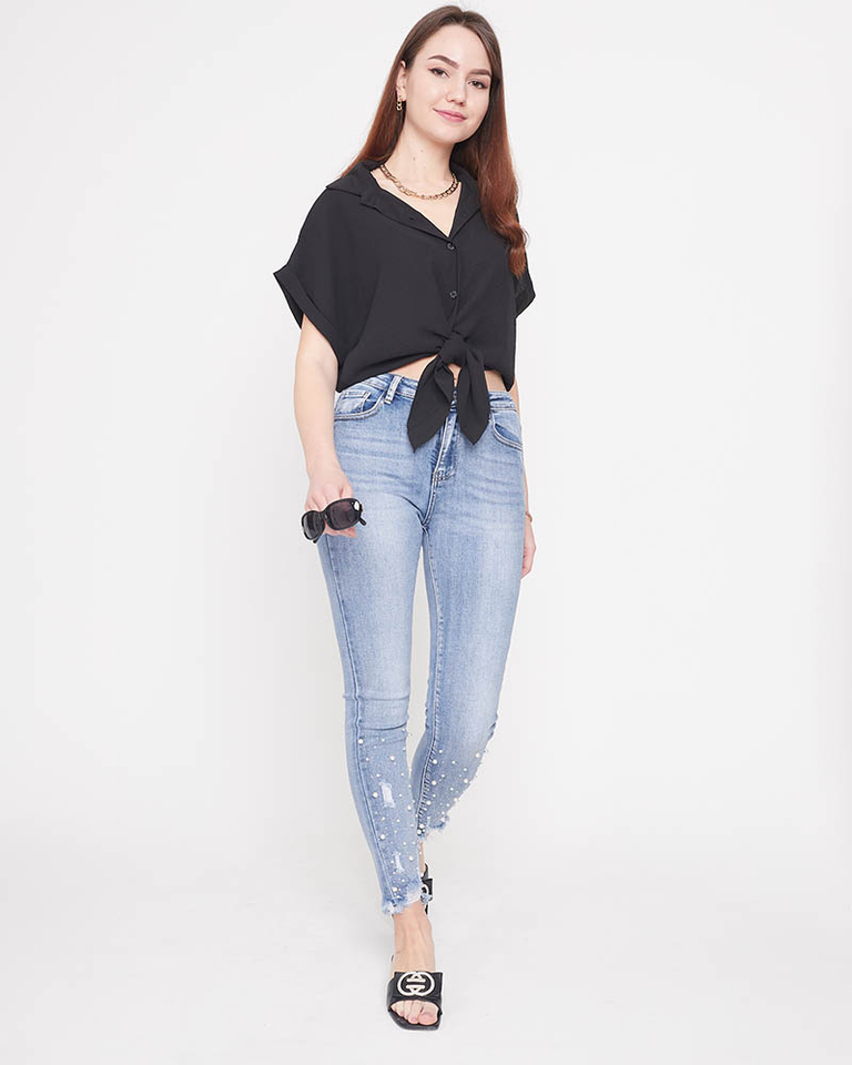 Black women's shirt with binding at the bottom - Clothing