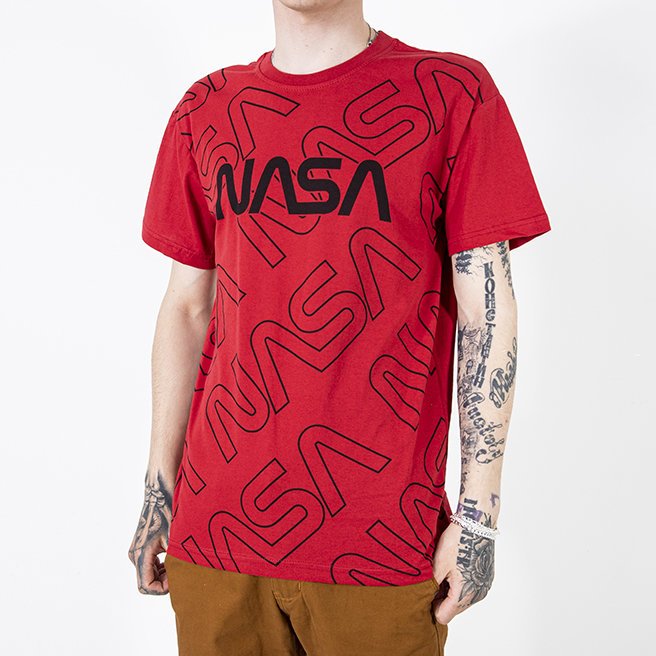 Red men's t-shirt with inscriptions - Clothing