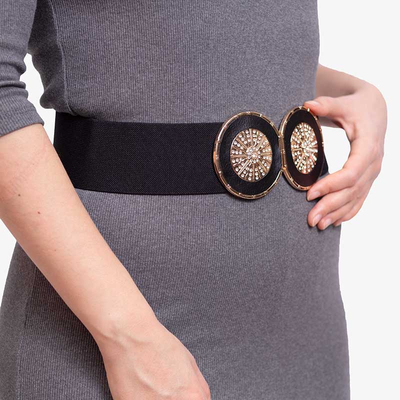 Black elastic wide belt with decorative buckle - Accessories