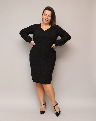Royalfashion Блестящее женское платье до колена черного цвета PLUS SIZE