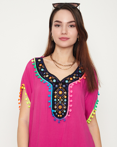 Ladies' purple summer beach tunic with fringes - Clothing