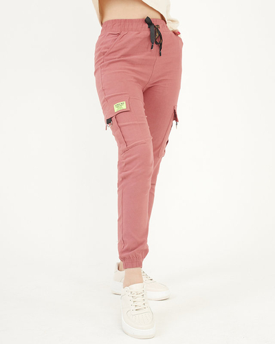 Women's material cargo trousers in coral color - Clothing