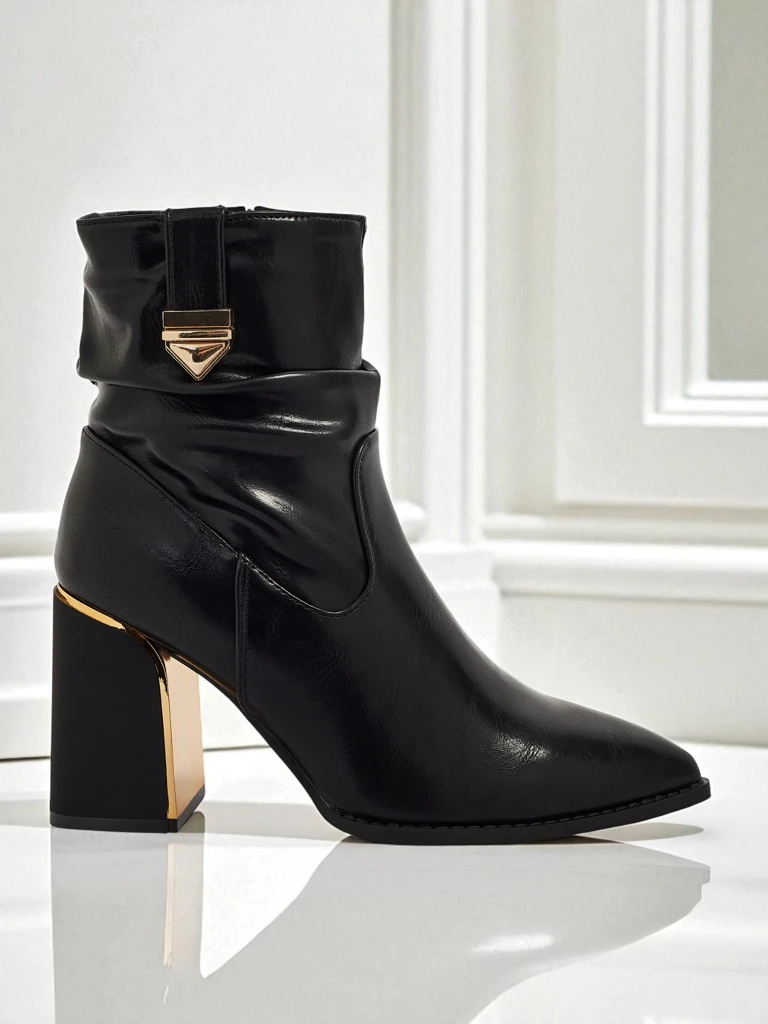 Botki për femra AshenPurl prej lëkure eko me takë të trashë