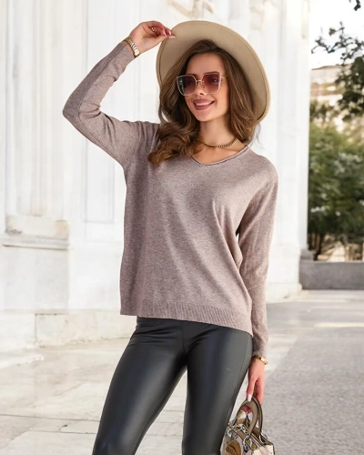 Royalfashion Brown and gray women's sweater with heart neckline
