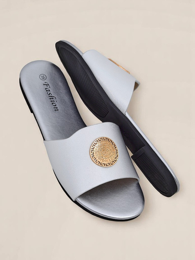 Royalfashion Women's Flat Golden Slip On Sandals