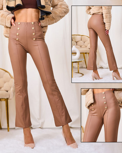 Royalfashion Brown women's eco-leather leggings with gold buttons