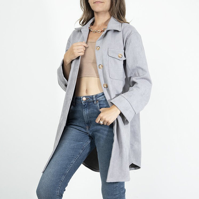 Gray women's eco-suede oversize shirt jacket - Clothing