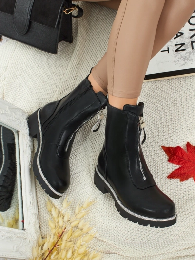 Luna Black Leather Elegant Women's Ankle Boots for Autumn