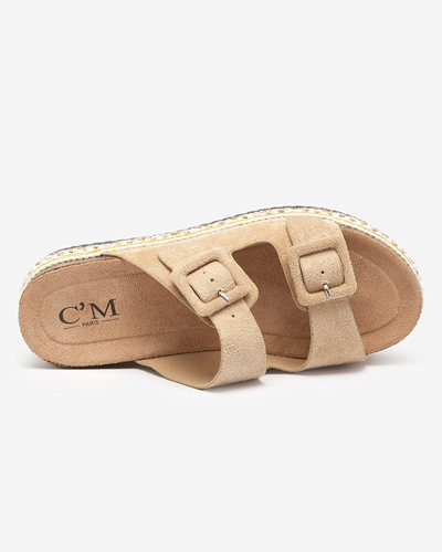 Beige women's slippers on a thick sole Carisno - Shoes