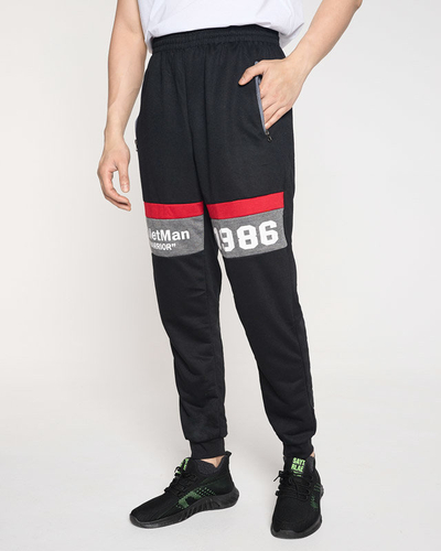 Men's black sweatpants with inscriptions - Clothing