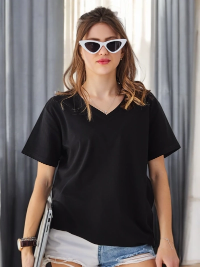 Royalfashion Women's Cotton Casual T-shirt with V-neck