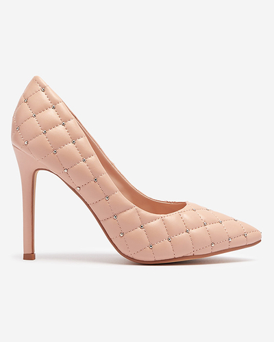 Women's quilted stiletto heels with a pointed toe in nude Mawelo- Footwear
