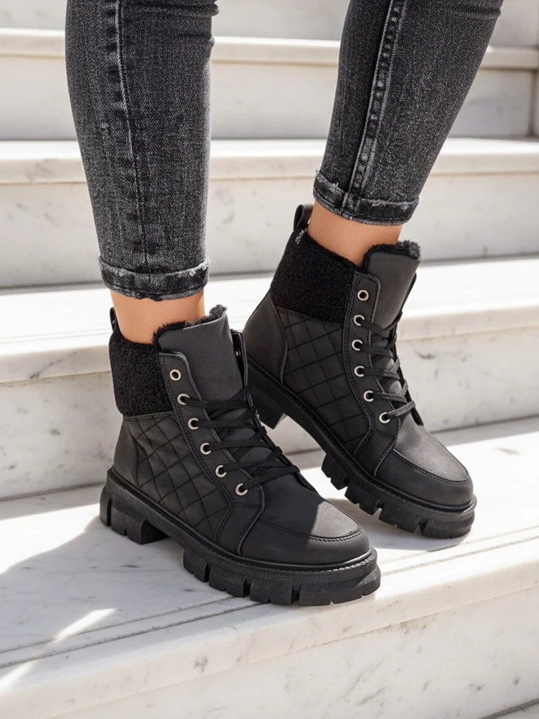 Royalfashion Melni sieviešu siltinātie trapper zābaki Hogenaf