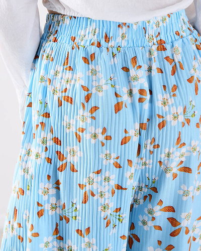 Women's blue floral fabric pants - Clothing
